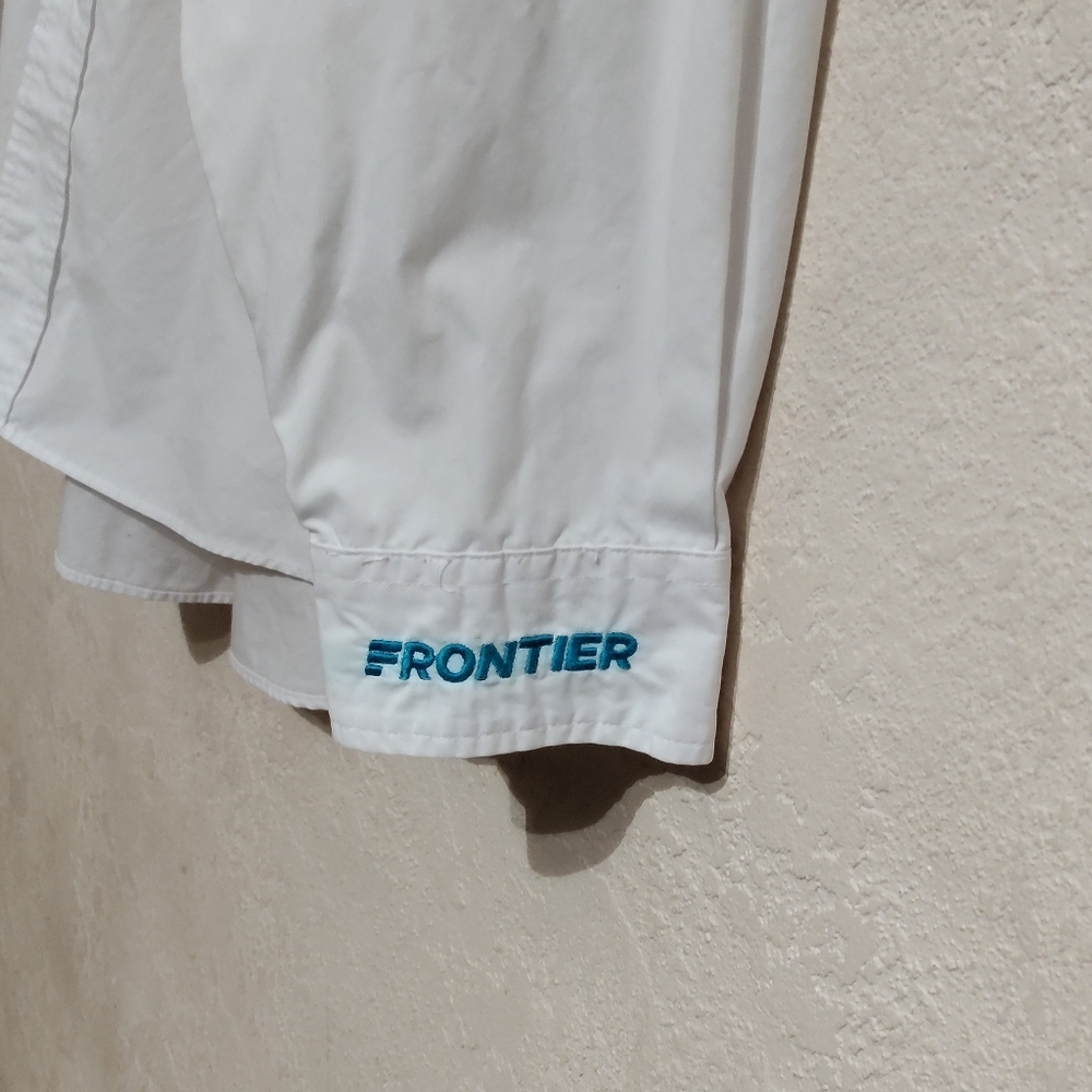 Frontier Airlines White button up long sleeve employee dress shirt Mens XL